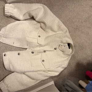 Talbots Ivory Textured Jacket with metallic silver threads